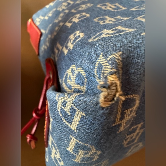 Dooney & Bourke Vintage Blue Denim Signature Monogram w/ Red LeatherShoulder Bag - Picture 13 of 16
